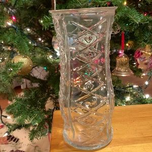 Vintage E.O. Brody, large clear glass vase with pattern, EUC